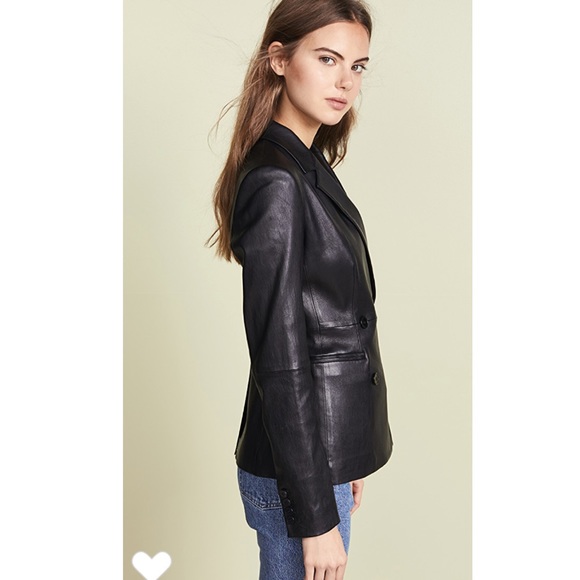 Theory Lamb Leather Blazer in Black. - Picture 4 of 11